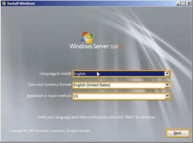 Windows server install